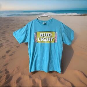 Vintage Style Bud Light Beer T-Shirt Hanes ComfortWash M Blue 90s Pop Art Eagle